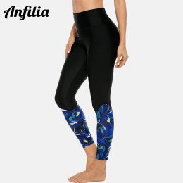 Capris Anfilia Women's Long Swimming Trunks Floral High Waist Diving Surfing Stretch Swim Pants Upf 50+ Wetsuit Pants