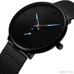 Men Luxurious Brand high quality fashion Quartz Watch simple design Ultra thin dial Stainless steel milan mesh strap Watches Water269t
