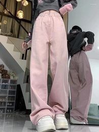 Women's Jeans Pink High Waisted Woman Denim Pants Streetwear Harajuku Wide Leg Mom Korean Fashion Casual Pockets Straight Trousers