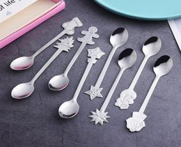 Stainless Steel Christmas Spoon Christmas Gift Snowman Coffee Spoon Dessert Tea Scoop Children Drinking Small Gift Tableware VT1839010264