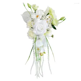 Decorative Flowers Rose Cascading Bridal Bouquets Wedding For Bride 21.65inches Ceremony Anniversary