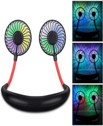 USB Rechargeable Foldable Neck Fan Portable Mini sport Neckband Cooling Fan with Led Light and Aroma Sponge2115101