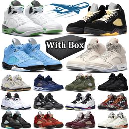 With Box 5s Basketball Shoes men Black Cat Dusk Lucky Green Aqua Olive Plaid Craft UNC Midnight Navy White Cement mens sports trainer sneakers