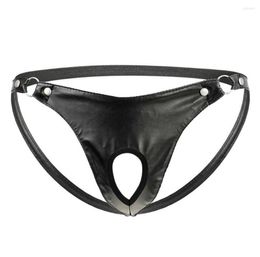 Underpants Jackstrap Men39s Sexy Artificial Leather Underwear Metal Ring Briefs Jock Strap String Thong TBack Sissy Panties6219037