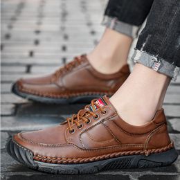 2024 Luxury Casual Mens Shoes Handmade Genuine Leather Shoes Autumn Winter Vintage Style Casual Men Shoes Lace-Up Ankle Hiking Shoes Size 38-48