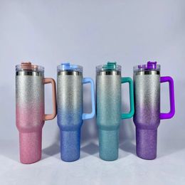 40oz Glitter Tumbler with Handle Stainless Steel big capacity Beer Mug Insulated Travel Mug Keep Drinks Cold sparkly Travel Coffee279k