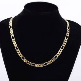 Mens 24k Real Yellow Solid Gold GF 8mm Italian Figaro Link Chain Necklace 24 Inches284y