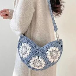 Handwoven floral waist bag crossbody bag grandmother grid shoulder bag mobile phone bag key bag fashionable zero wallet 240401