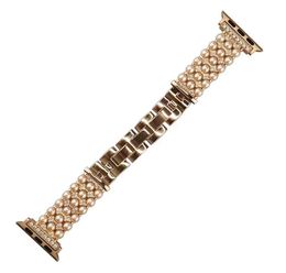 Bands Watch Diamond Pearl Metal Strap For Watch Bands Luxury Women Bracelet Wristband iwatch Series 7 6 5 4 3 Watchband Link Accessories 240308