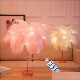 Night Lights Diy Feather Night Light Remote Control Lamp Usb Battery Decorative Table For Living Room Bedroom Holiday Party Gift Drop Dhqmn