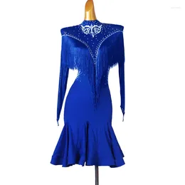 Stage Wear Latin Dance Performance Competition Tassel Samba Dress Three Step Jitterba Long Sleeve