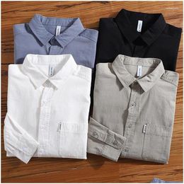 Men'S Casual Shirts Mens Casual Shirts Heavyweight Cotton Japan Style Literary Loose Simple Long Sleeve Vintage Lapel Teens Solid Col Dhshr