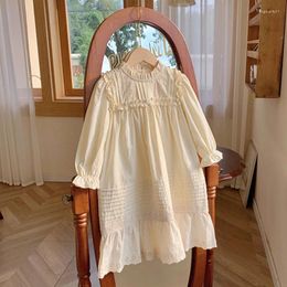 Girl Dresses Spring Baby Girls Dress Children Ruffled Lace Clothes Long Sleeve Retro Princess Kids Casual Japan Korean