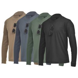 Men Casual Long Sleeve O Neck Sweat Absorbent Pockets Pullover tactical stretch sweatabsorbent military fan training Tshirt 240226