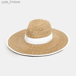Wide Brim Hats Bucket Hats Panama Str Hat for Women Summer Hat Wide Brim Sun Hat Ribbon Band Beach Hat Holiday outdoor Surfing Hat L240308