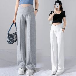 Capris Summer Thin Cool Cotton Maternity Straight Pants Low Waist U Belly Clothes for Pregnant Women Wide Leg Loose Pregnancy Trousers