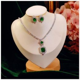 Pendant Necklaces Jewelry Sets For Women Sterling Created Emerald Gemstone Earrings Sparkling Necklace Classic Fine Jewellery Drop241o