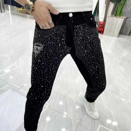 Mens Black Jeans Luxury Rhinestone Design New style Slim Male Pencil Pants All Seasons Popular Handsome Trousers Man Clothing