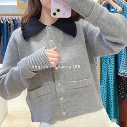 Women's Sweaters French Elegance S2024 Early Fall New Short Polo Collar Wood Ear Grey Knit Cardigan Jacket