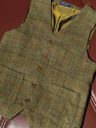 Vests Autumn and winter suit vest men's Harris style retro plaid pure wool tweed classic vest layered customization