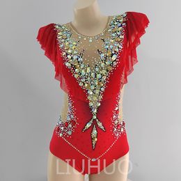 LIUHUO Customise Colours Rhythmic Gymnastics Leotards Girls Women Competition Artistics Gymnastics Performance Wear Crystals Red BD1846