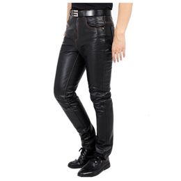 Leather Pants For Men Spring Autumn Casual Slim Elongated The First Layer Cowskin Genuine Straight 240305