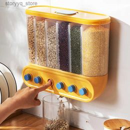 Food Jars Canisters Kitchen Containers Wall Mounted Cereals Dispenser Sealed Food Can Storage Tank Transparent Press Cereals Bean Organizer Box L240308