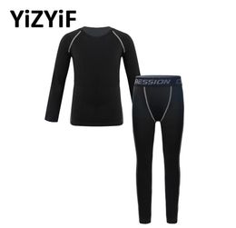 Kids Sport Outfit Boys Girls Winter Thermal Long Sleeve Shirt Top And Leggings Set Training Basketball Children Athletic Set1441762