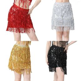 Stage Wear Women'S Sequin Bag Hip Skirt Belly Dance Flow Su Wrap Midi Pleated Hangers