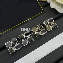 Square Shape Earrings Double Letter Enamel Stud Square Diamond Jewellery Earrings Wedding Engagement With Box