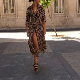 Dress 2023 Women Summer Fashion VNeck Leopard Print Dress Sexy Long Dress Sexy Split Maxi Dress Womens Nightclub Dresses New Arrivals