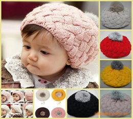 Baby Hats Pom pom Pink Knit Hats Girls Beanies Winter todder Kids Faux Warm Crochet Cap 5M5years children Accessories7075766