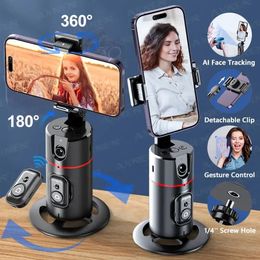 P02 360 Rotation Gimbal Stabilizer Followup Selfie Desktop Face Tracking for Tiktok Smartphone Livewith Remote Shutter 240229