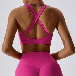 Active Shirts Women Fitness Sports Bra Sexy Top Hollowed Back Cross Strap Yoga Breathable Underwear Female Vest