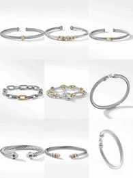Designer Bangle Bracelet Dy Luxury Designer Twisted Pearl Head Men Women Fashion Versatile Twist Bracelets Jewelry Platinum Plated Wedding Gifts 240308