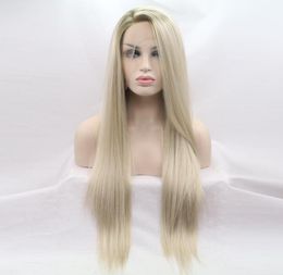 Long Blonde like picture Lace front straight artificial Synthetic Wigs Natural looking with soft handfeeling whole 4616030