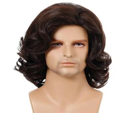 13 inches Men039s Synthetic Wig Brown Wavy Pelucas Perruques de cheveux humains Simulation Human Remy Hair Wigs WIGM022662761