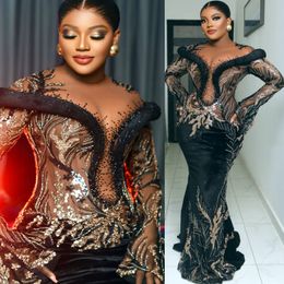 2024 Aso Ebi Mermaid Black Prom Dress Lace Beaded Satin Evening Formal Party Second Reception 50th Birthday Engagement Gowns Dresses Robe De Soiree ZJ124