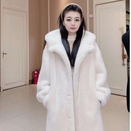 Ceket, kapüşonlu, şık, üst düzey vizon kürk, kalınlaşmış ve sıcak, çok yönlü kadın uzun rüzgarlık ceket 201491