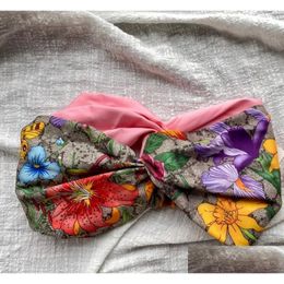 Headband Designer Silk Cross Elastic Women Headbands 2022 Summer New Italy Brands Girls Red Golden Flower Floral Hair Bands Scarf Acce Dhptx