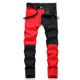 Two Colours Spliced Into Jeans Mens Fashion Casual Trousers and Shorts Red Green Yellow Denim Pants 28-38 Y2k Men's Jeans 240306