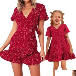 Family Matching Outfits Mother Daughter Fashion Short Sleeve Ruffles Tutu Dress Evening Party Mini Dresses Women Baby Girls Clothes Dhexy