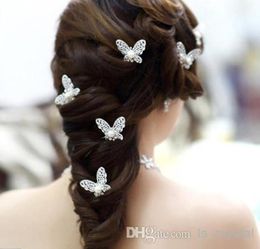 Shinning Butterfly Hair Clips MINI Rhinestone Pearl Hair Accessories Bridal Jewellery Women Party Supplies Jewellery Decoration 10pcs2421512