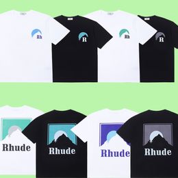 2024 fashion style Rhude Designer Tide Printed Mens t-shirts Cotton Tees ze Tops Short Sleeved t-shirts US Plus Size oversize summer tops S-XL