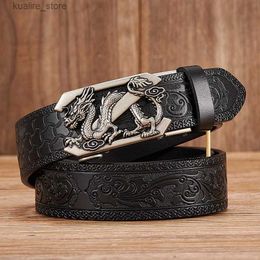 Belts 2024New Fashion Embossing Retro Male Belts for Men Business Cowhide Genuine Leather Belt Dragon Pattern Z Automatic Buckle Strap L240308