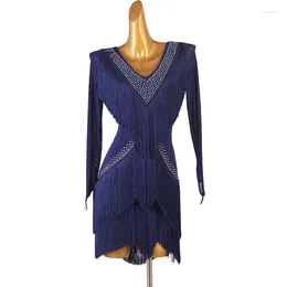 Stage Wear Slim V-neck Latin Dress With Tassel Style Performance Competition Suit Professional Denim Bullfighting Team Dance Product