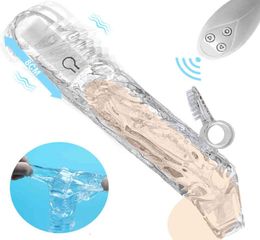 Massager Sexy ToysThicken Penis Extender Sleeve Vibrator Reusable Ring Erotic Sex Toys for Men Delay Ejaculation Cock Enlargement4437938