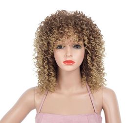 Women Afro Long Kinky Curly Hair Wavy Wigs Wave Curls Blond Synthetic Woman Sexy Party Wigs Wig Cap6334459