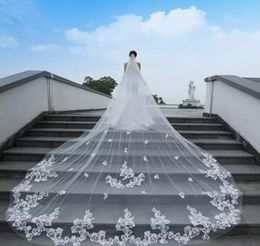 Wedding Veils Cathedral Length 2019 Lace Appliqued One Layer Custom Made White Ivory Veils with Comb Bride Bridal Accessories4096351