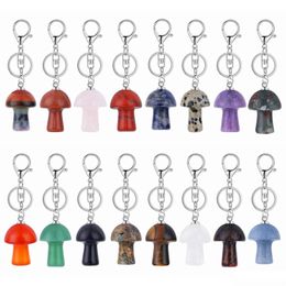 Key Rings Healing Chakra Gemstone Mushroom Pendant Key Ring For Women Men Natural Quartz Crystal Rock Charm Keychains Drop Delivery J Dhbt4